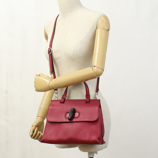 GUCCI 392013 525040 Handbag Bamboo Daily Top handle 2WAY bag leather Red Women