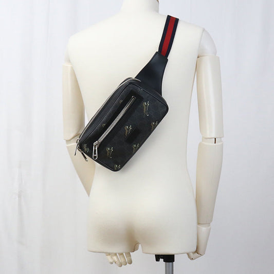 GUCCI 474293 body bag GG Supreme Belt bag/Sling Bag GG Supreme Canvas black mens