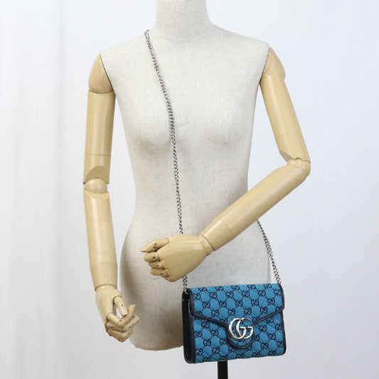 GUCCI 474575 Quilted GG Marmont Diagonal Shoulder Bag canvas/leather blue Women