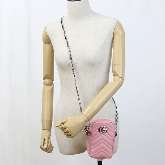 GUCCI 598597 Shoulder Bag GG Marmont Smartphone Shoulder Bag Quilted leather pink Women