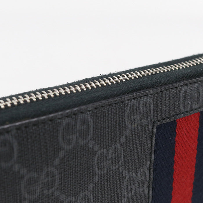GUCCI 408831 Long Wallet GG Supreme New Web Zipper Wallet PVC coated canvas, leather Dark Gray mens