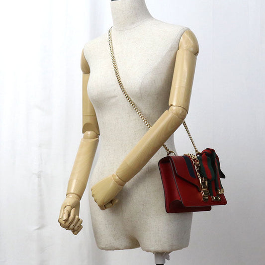 GUCCI GU89861 ChainShoulder Bag Silvi Shoulder Bag leather red Women