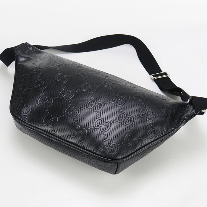 GUCCI GU90146 Large Belt Bag GG emboss body bag leather Bag black mens