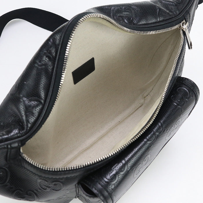 GUCCI GU90146 Large Belt Bag GG emboss body bag leather Bag black mens