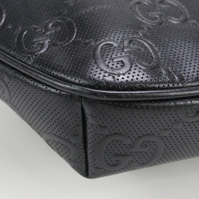 GUCCI GU90146 Large Belt Bag GG emboss body bag leather Bag black mens