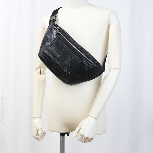 GUCCI GU90146 Large Belt Bag GG emboss body bag leather Bag black mens
