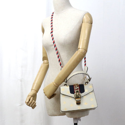 GUCCI GU90528 2WAY handbag Silvi Shoulder Bag leather white gold Women