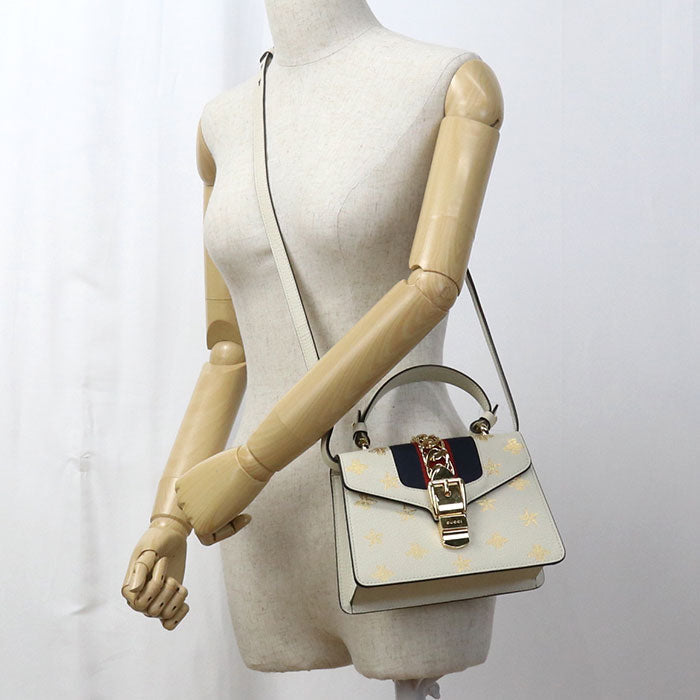 GUCCI GU90528 2WAY handbag Silvi Shoulder Bag leather white gold Women