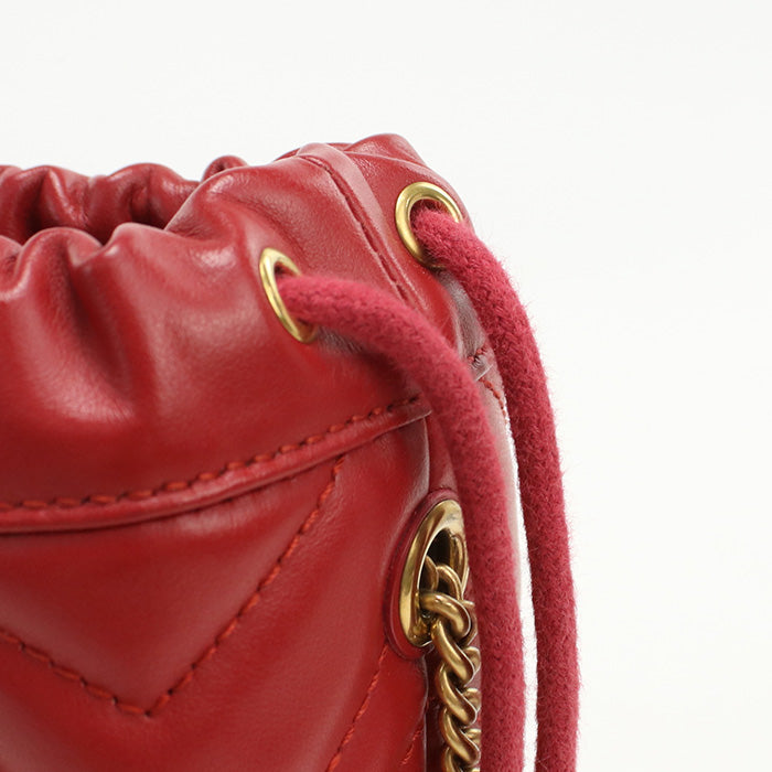 GUCCI 575163 Shoulder Bag GG Marmont Small bucket bag leather Red Women