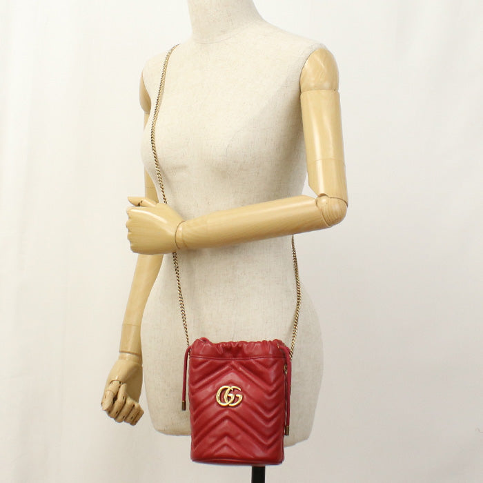 GUCCI 575163 Shoulder Bag GG Marmont Small bucket bag leather Red Women