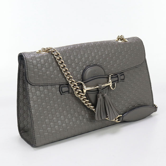 GUCCI 449636 Micro Guccisima Chain bag Shoulder Bag leather gray Women