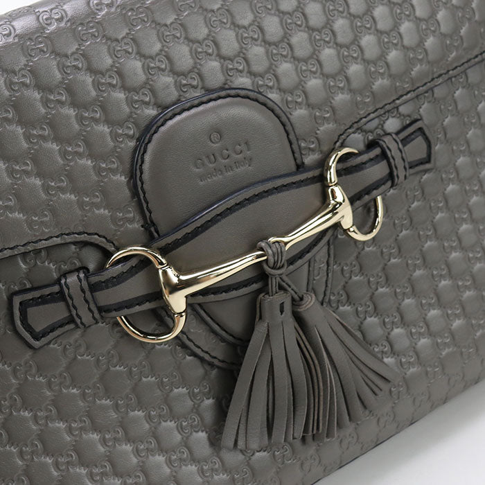 GUCCI 449636 Micro Guccisima Chain bag Shoulder Bag leather gray Women