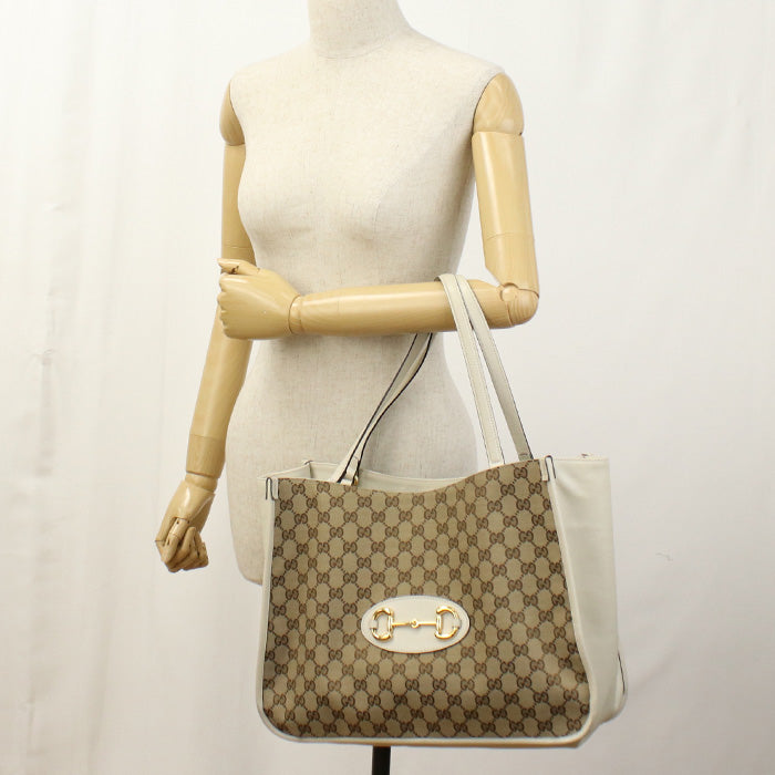 GUCCI 623694 Tote Bag Gucci Horsebit 1955 Shoulder bag GG canvas,leather beige Women