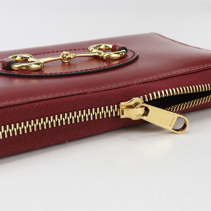 GUCCI 621889 Long wallet Gucci Horsebit 1955 Zipper wallet leather Red Women