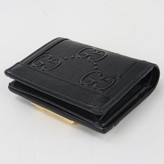 GUCCI 676150 Card Case GG emboss Bi-fold wallet with coin purse black Women