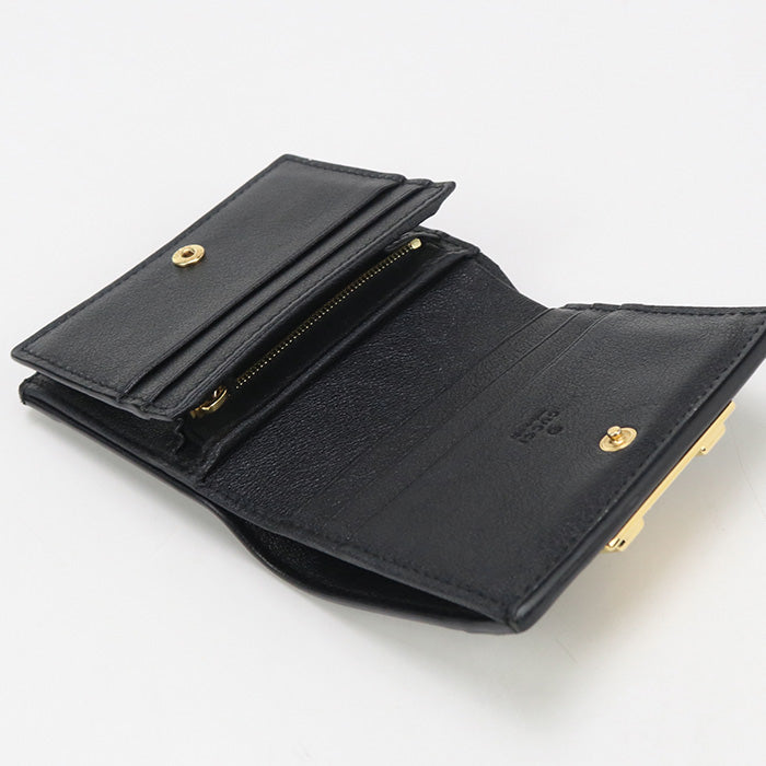GUCCI 676150 Card Case GG emboss Bi-fold wallet with coin purse black Women