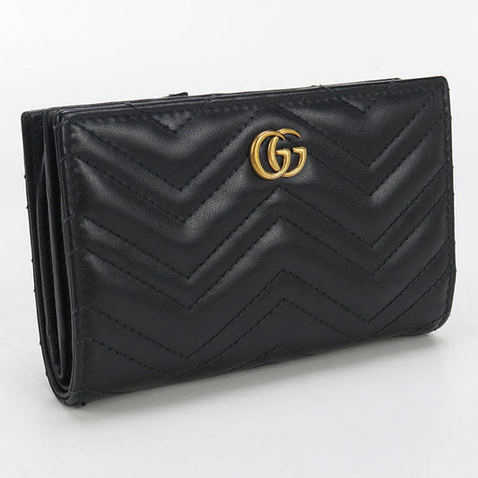 GUCCI 781583 Card Case Double G Folded wallet/Quilted leather black Women