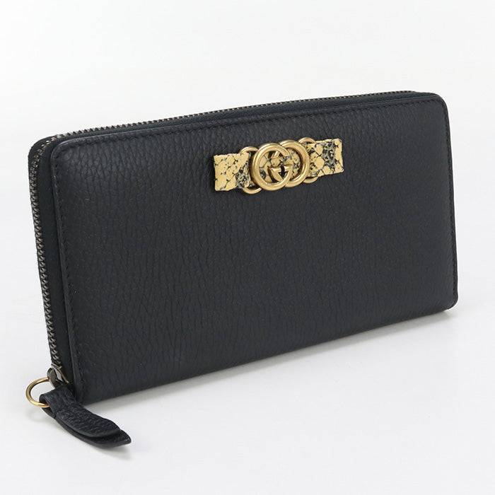 GUCCI 750458 zip around long wallet Interlocking G PurseZip leather black Women