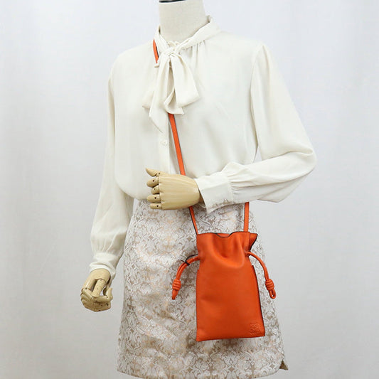 LOEWE A411F10X01 9100 flamenco pocket Diagonal Shoulder Bag leather Orange Women