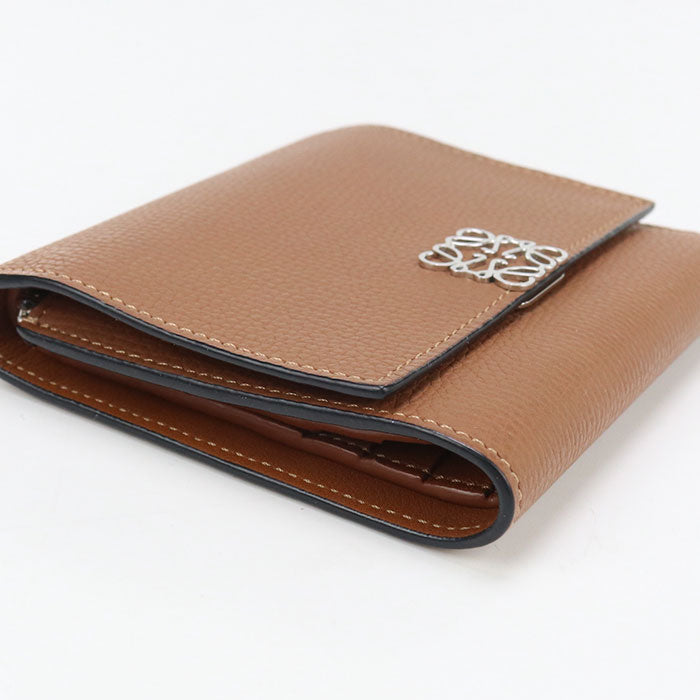 LOEWE C821S27X02 Tri-fold wallet Anagram Vertical Small Compact Wallet pebble grain calf Brown Women