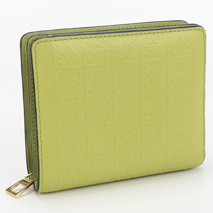 LOEWE C499Z41X04 4081 Bi-fold wallet Repeat anagram Compact zip wallet embossed silk calf Lime Yellow Women