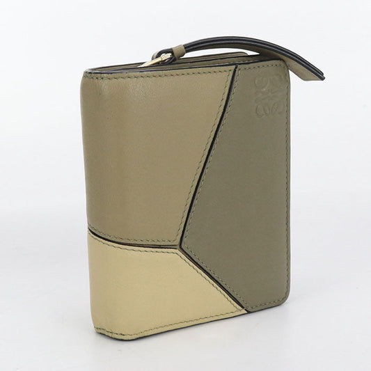 LOEWE C510Z41X01 Compact zip wallet puzzle Folded leather khaki Women