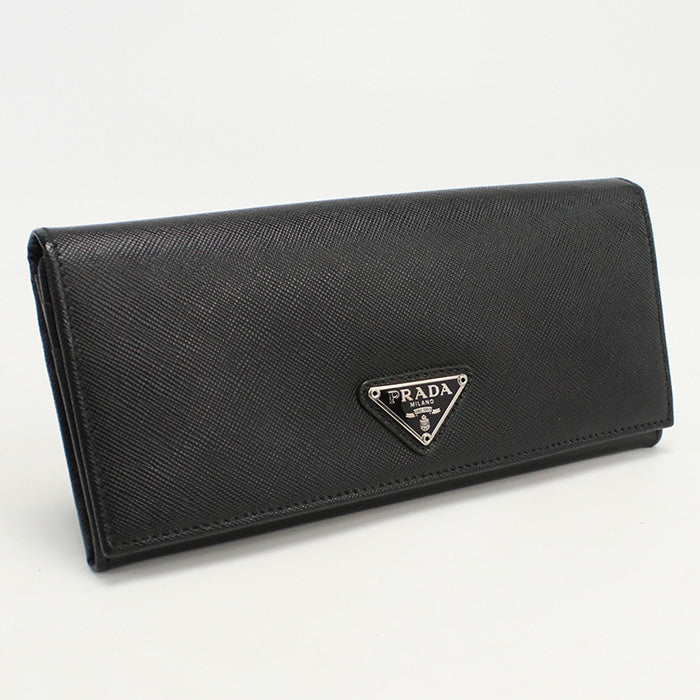 PRADA 1MH132 Long wallet purse Saffiano Bifold Long Wallet leather black Women
