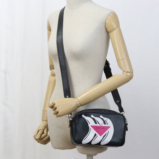 PRADA Shoulder Bag Banana Design Diagonal leather black Women