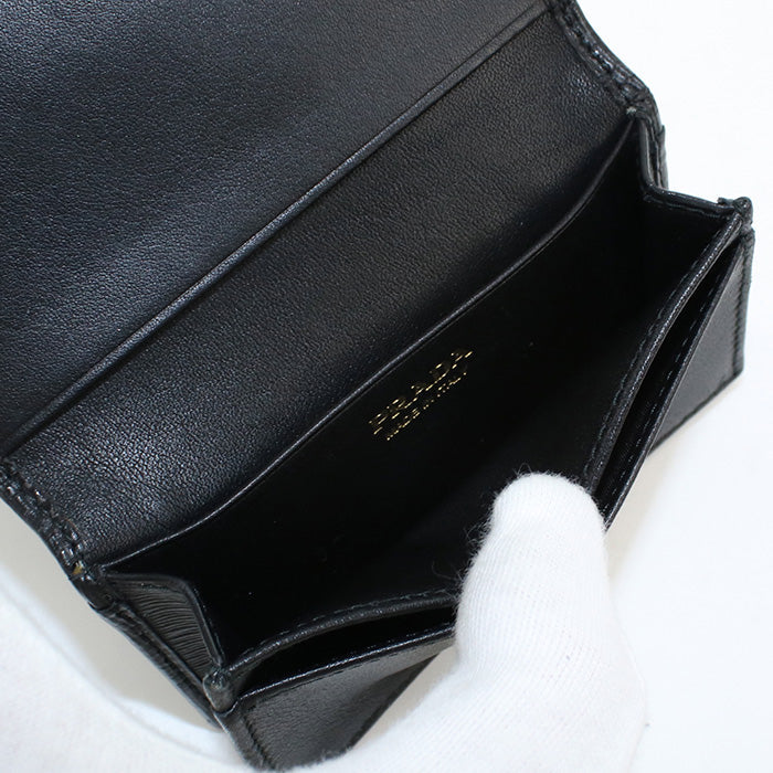PRADA PR83772 Leather card holder name Black unisex