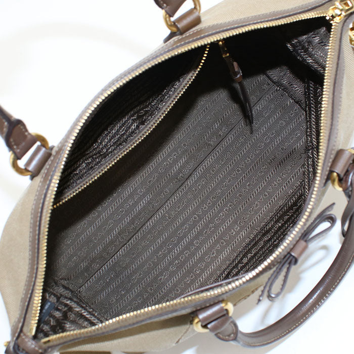 PRADA 2WAY handbag leather/Jacquard beige Women