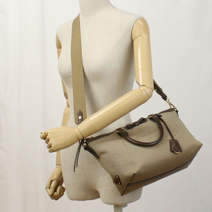 PRADA 2WAY handbag leather/Jacquard beige Women