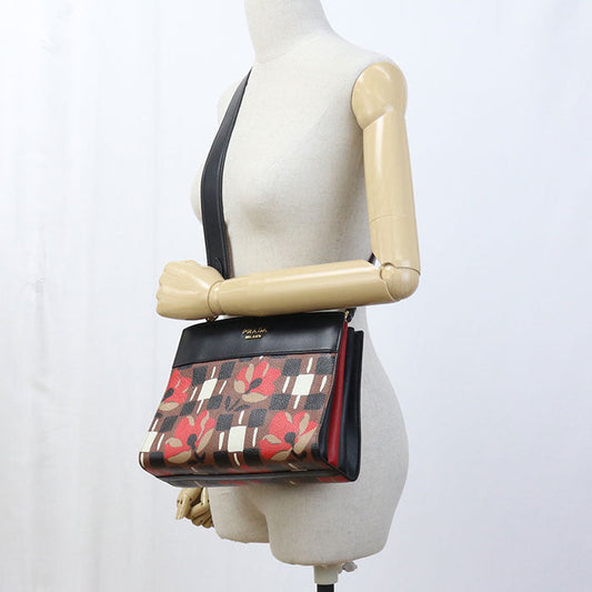 PRADA 1BC034 Shoulder bag Bibliotheque Semi-shoulder bag leather black Women