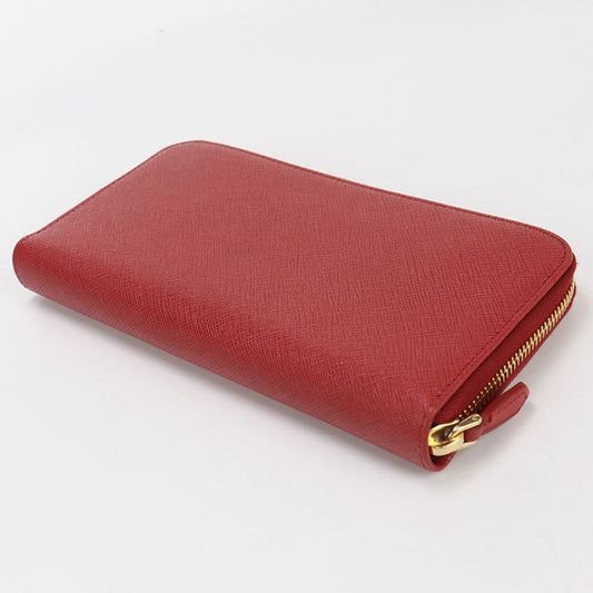 PRADA 1ML506 Long Wallet Saffiano Triangle Zipper Wallet leather Red Women