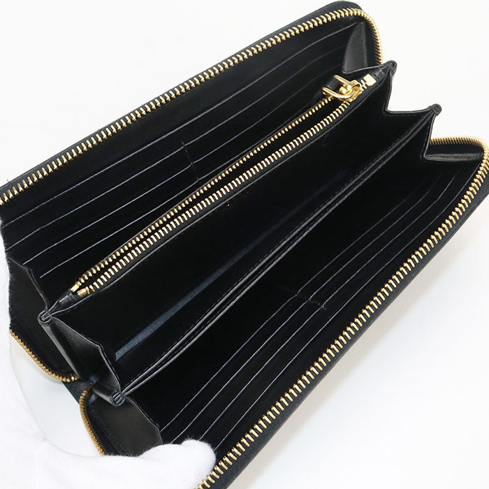PRADA 1ML506 Long Wallet Triangle Zipper Wallet Purse Nylon, leather black Women