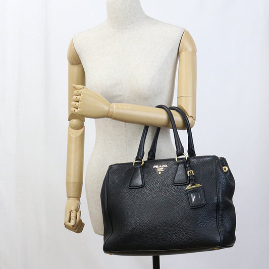 PRADA BN2420 Tote Bag W zip handbag leather black Women