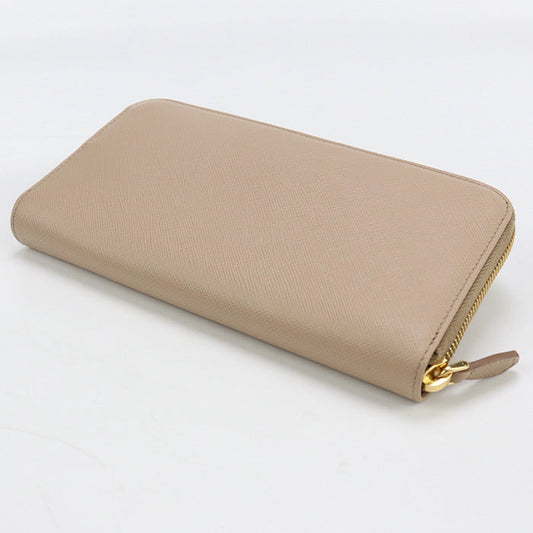 PRADA 1ML506 Long Wallet saffiano triangle Zipper Wallet leather beige Women