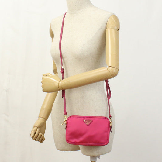 PRADA 1NF861 Shoulder Bag Mini Shoulder Bag Pochette Nylon,leather pink Women