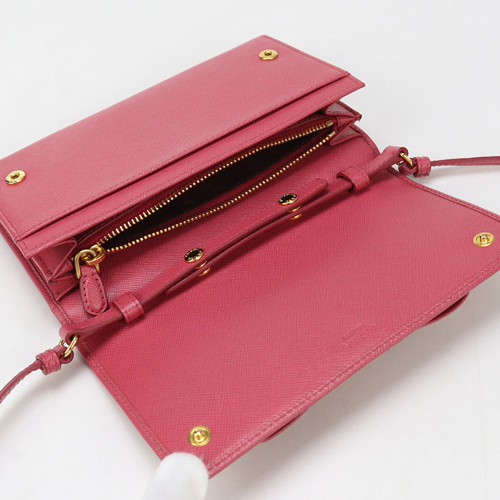 PRADA 1M1437 Long wallet Safiano Shoulder wallet/Chain wallet leather pink Women