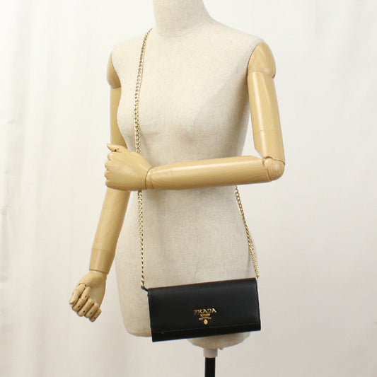 PRADA 1BP290 2E3A F0002 Chain wallet leather black Women