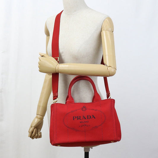 PRADA 1BG439 2WAY Canapa Tote Bag Cotton red Women