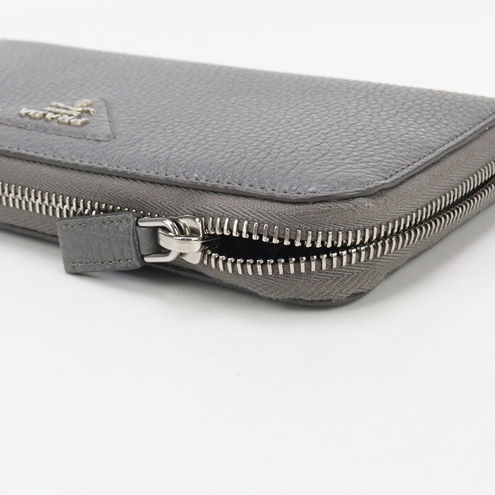 PRADA 2ML317 Zip around PurseZip Around leather gray mens