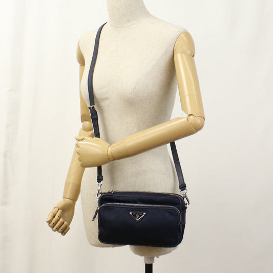 PRADA BT1010 Diagonal shoulder bag Shoulder Bag Nylon/leather navy Women