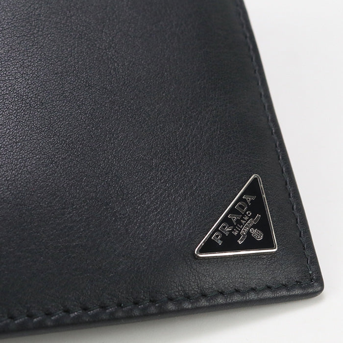 PRADA Wallet with coin purse Folded wallet leather black mens