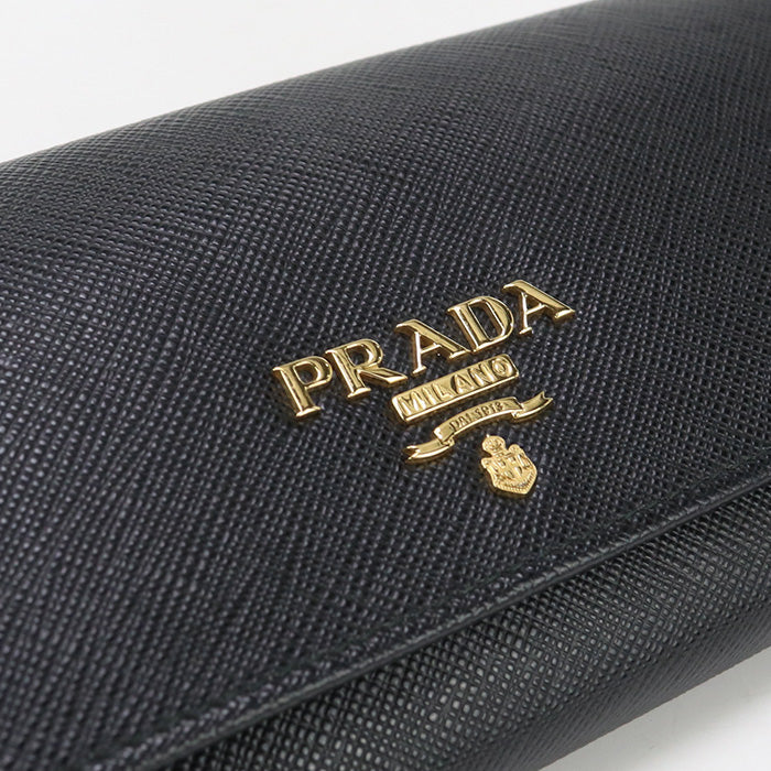 PRADA saffiano multicolor Long wallet with double fold coin purse black Women