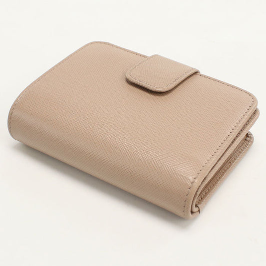 PRADA 1ML225 Bi-fold wallet Saffiano Triangle Wallet leather beige Women