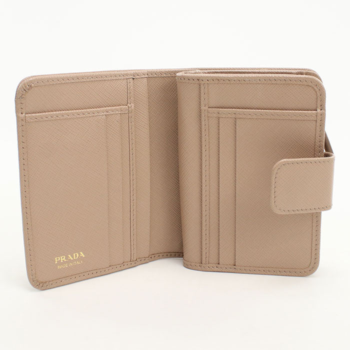 PRADA 1ML225 Bi-fold wallet Saffiano Triangle Wallet leather beige Women