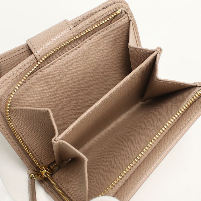 PRADA 1ML225 Bi-fold wallet Saffiano Triangle Wallet leather beige Women