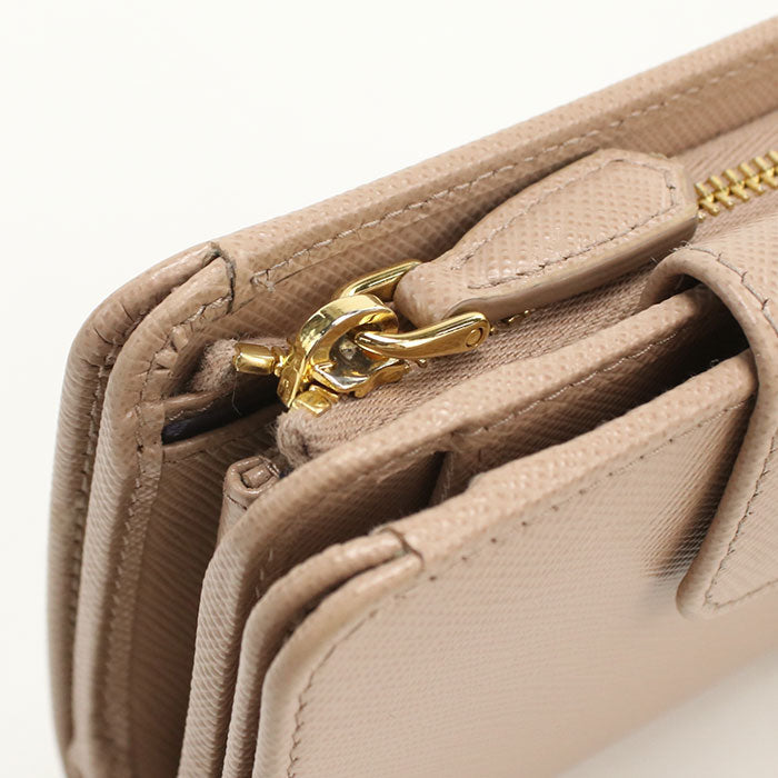 PRADA 1ML225 Bi-fold wallet Saffiano Triangle Wallet leather beige Women