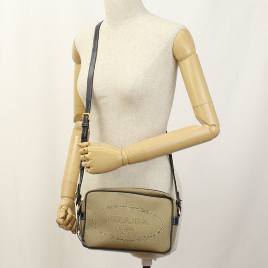 PRADA 1BH089 Logo jacquard Diagonal shoulder bag canvas/leather Women brown