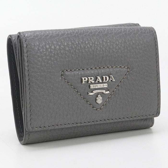PRADA 1MH043 Mini Vittero Dino Leather Three fold wallet leather gray Women